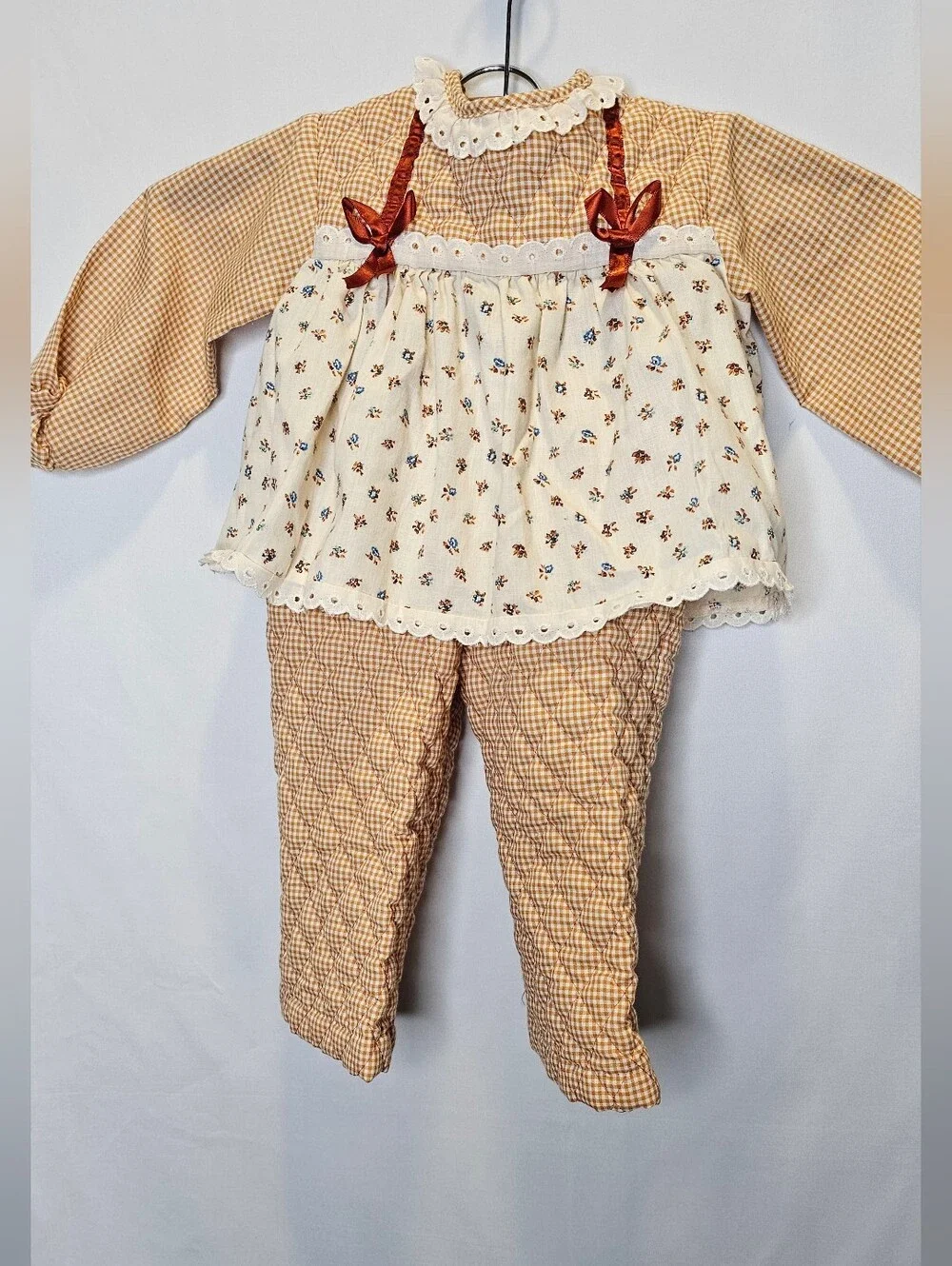 Vintage Toddler Gingham And Floral Print 2 Piece Set